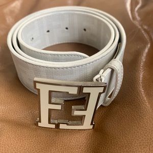 Authentic FENDI White Leather Belt